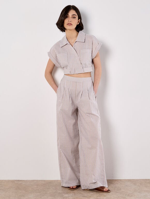 Stripe Shirt Crop Top, Stone, large
