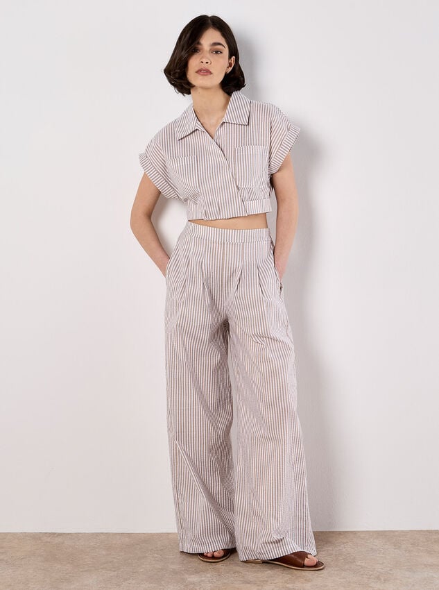 Stripe Shirt Crop Top, Stone, large