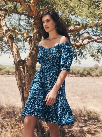Sarasa Floral Bardot Mini Dress