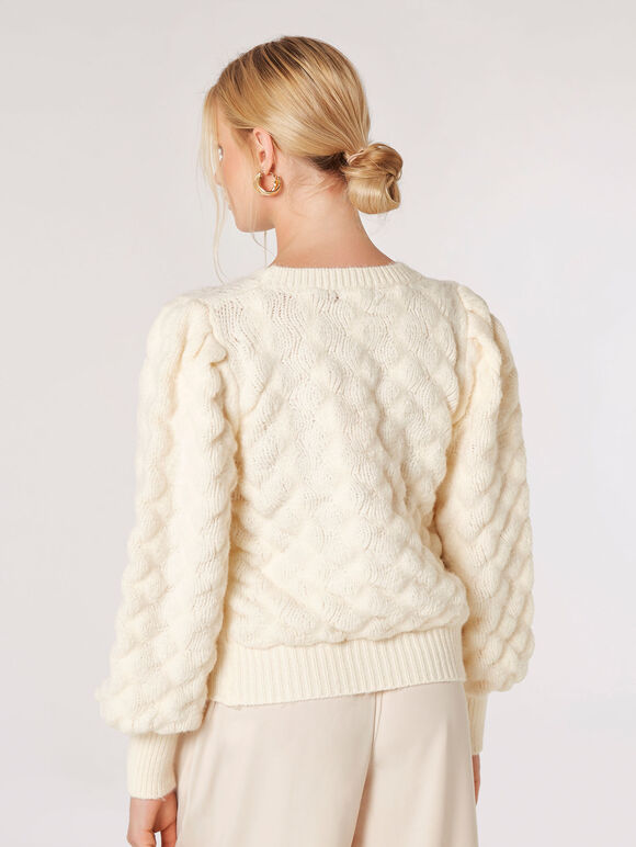 Blasenstrickpullover, Creme, groß