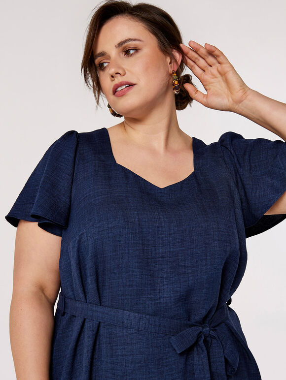 Curve Lightweight Denim Mini Dress, Navy, large