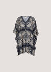 Scarf Print Kimono Mini Dress, Navy, large