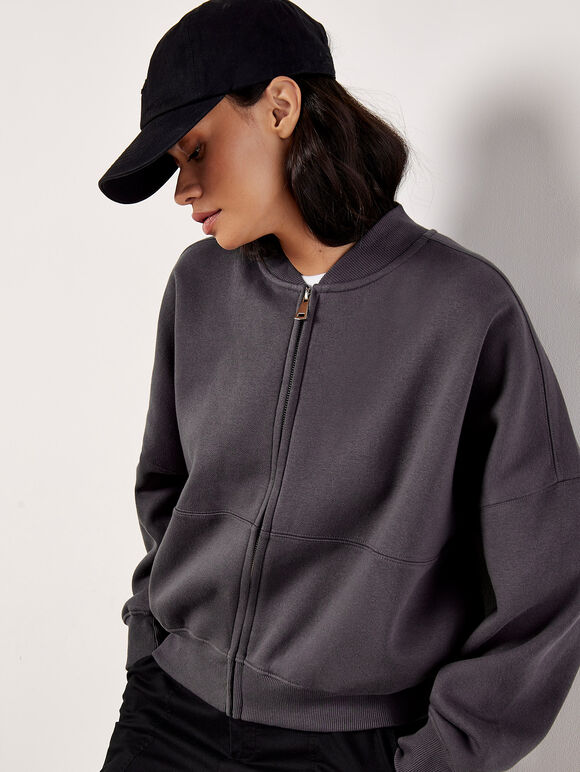 Sweatshirt Bomber Jacket, Grey, large
