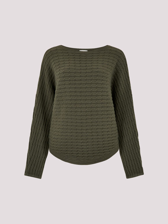 Cable Stripe Batwing Jumper, Khaki, large