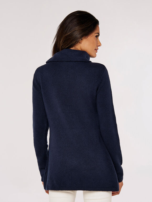 Roll Neck Wrap Jumper, Navy, large