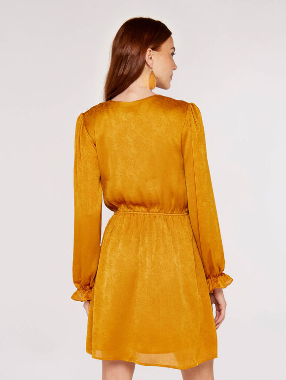 Floral Jacquard Wrap Dress, Mustard, large