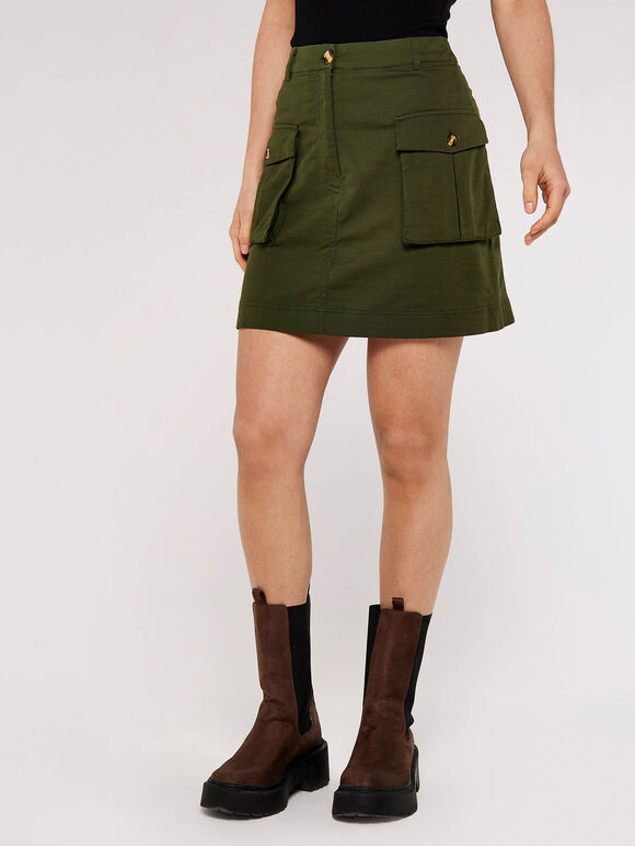 Patch Pocket Mini Skirt, Green, large