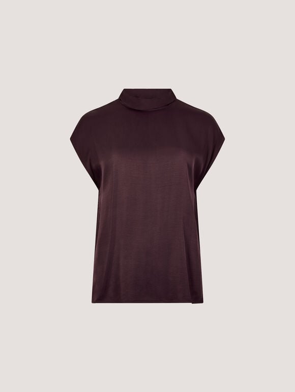 Soft Satin Mock Neck Top, Purple, large