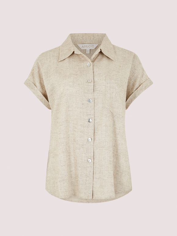 Linen Button Top, Stone, large