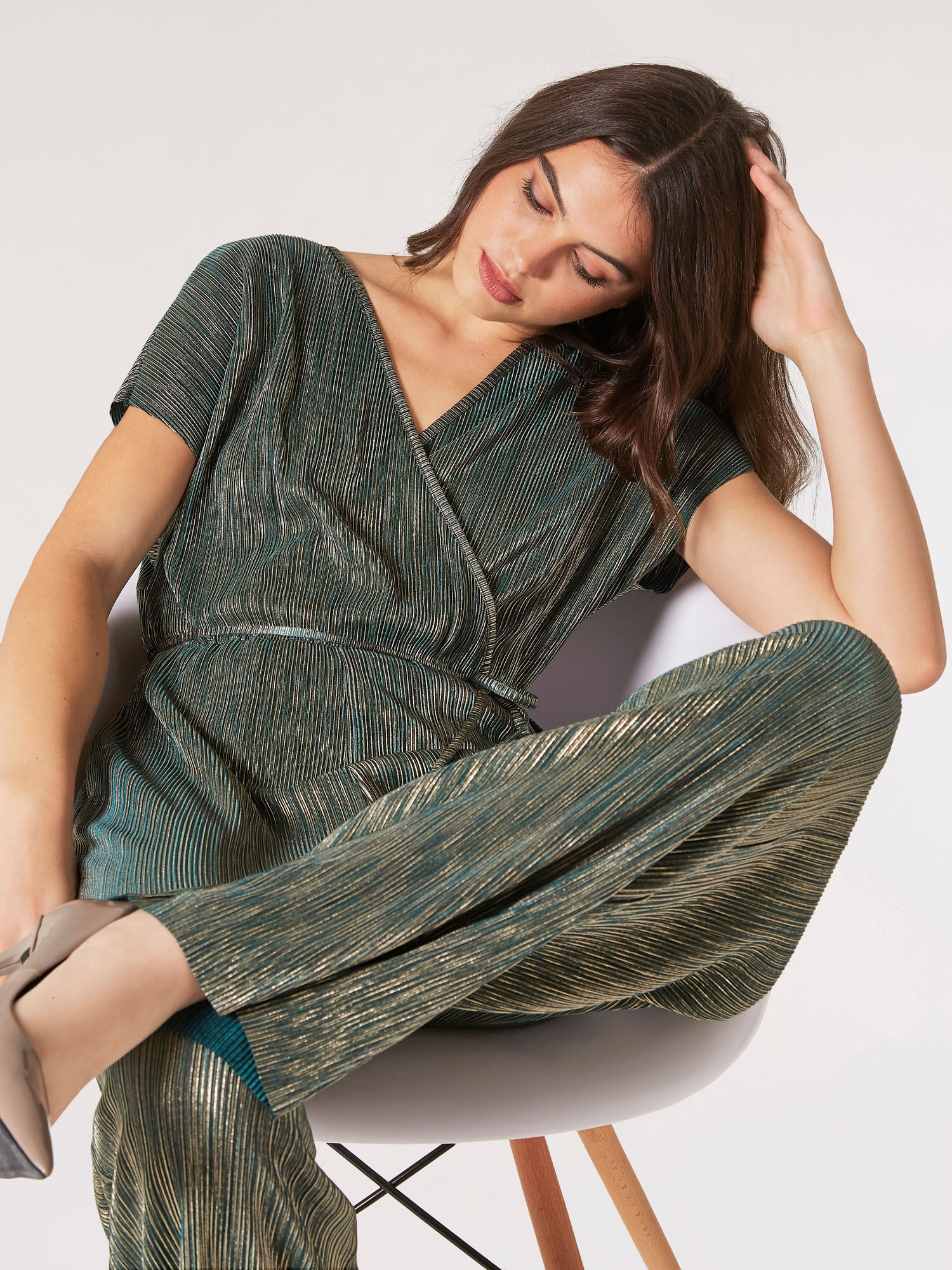 Metallic plisse jumpsuit hotsell