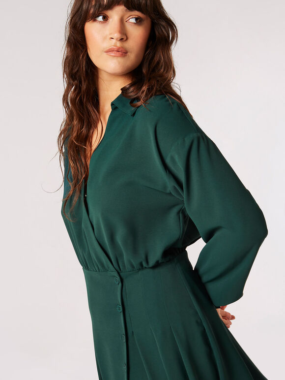 Wrap Shirt Mini Dress, Green, large