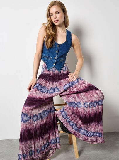 Tie Dye Stripe Crinkle Palazzo Trousers