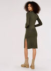 Knitted Split Mini Dress, Khaki, large