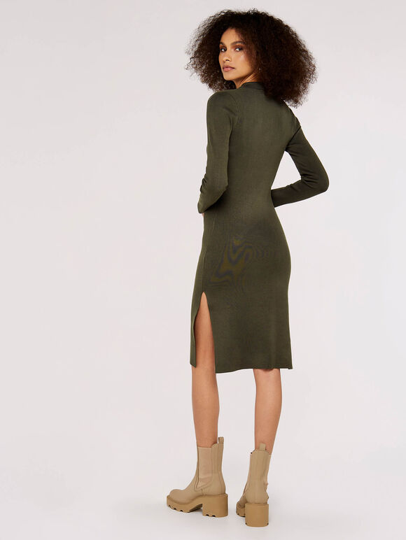 Knitted Split Mini Dress, Khaki, large