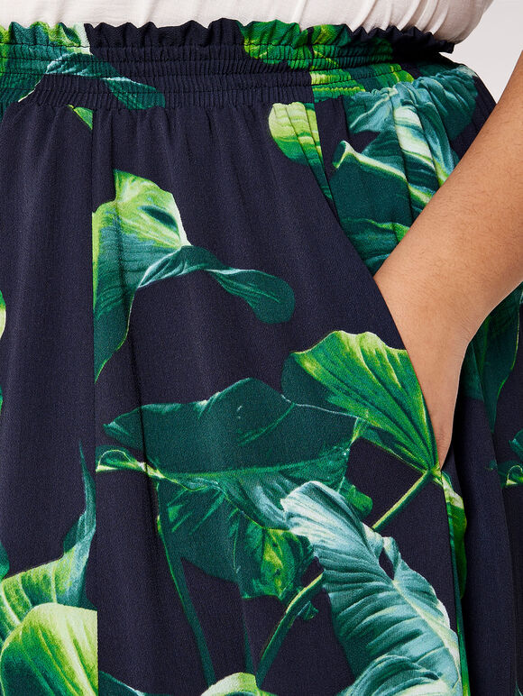 Curve Leaf Midi Skirt, Navy, large