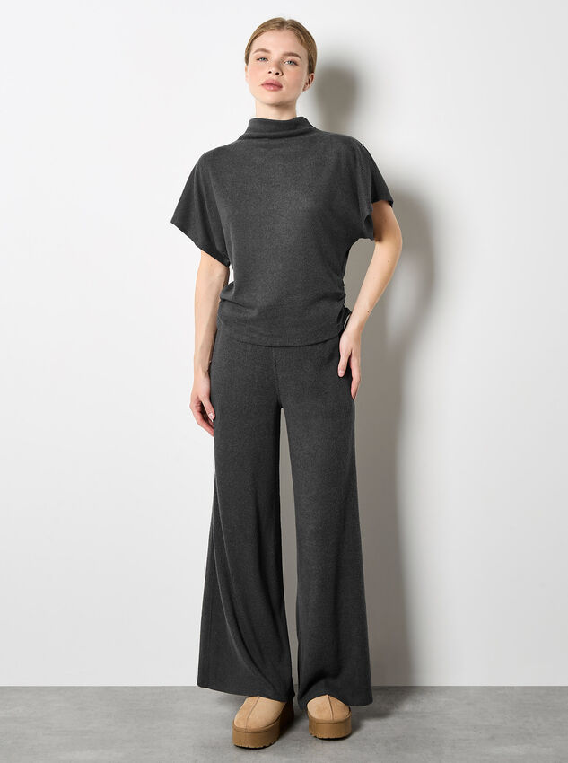 Soft Knit Side Ruched Top, Dark Grey - Charcoal, large