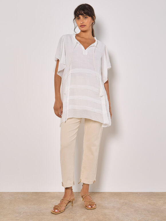 Ruffle Tiered Tunic Top, White, large