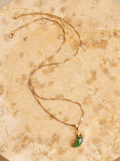 Gold Tone Green Moon Necklace