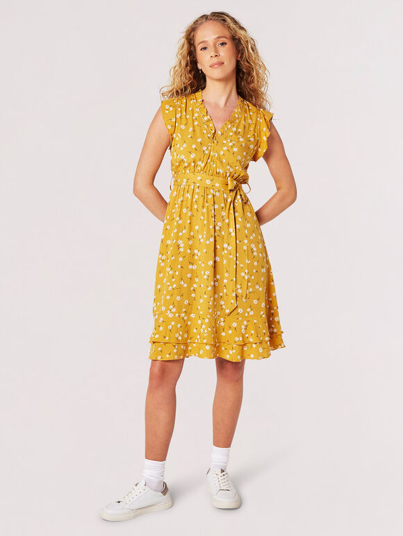 Daisy Floral Mini Dress, Mustard, large