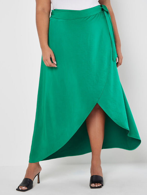 Curve Asymmetric Satin Maxi Skirt, Green, large