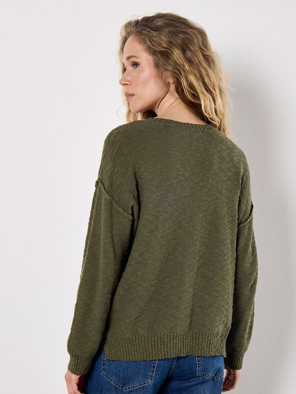 Lightweight Cotton Jumper, Khaki, large