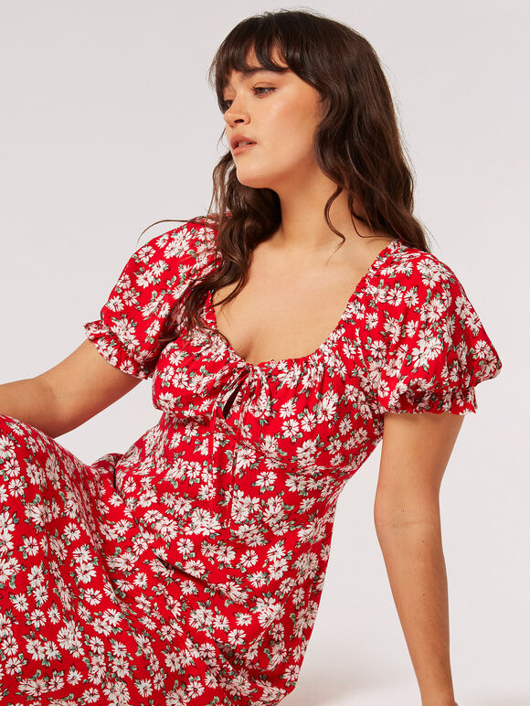 Daisy Floral Midi Dress, Red, large