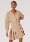 Wrap Shirt Mini Dress, Stone, large