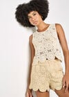 Crochet Circle Cotton Mini Shorts, Stone, large