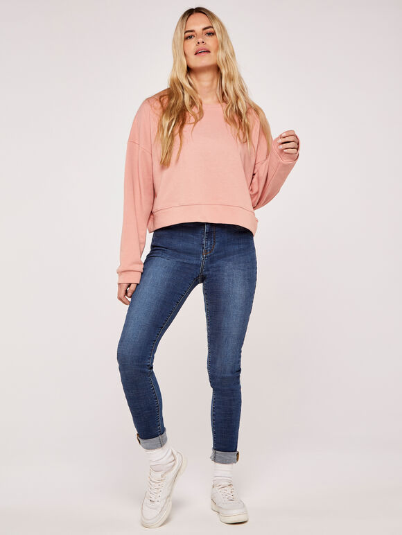 Cropped Sweatshirt, Pink, large