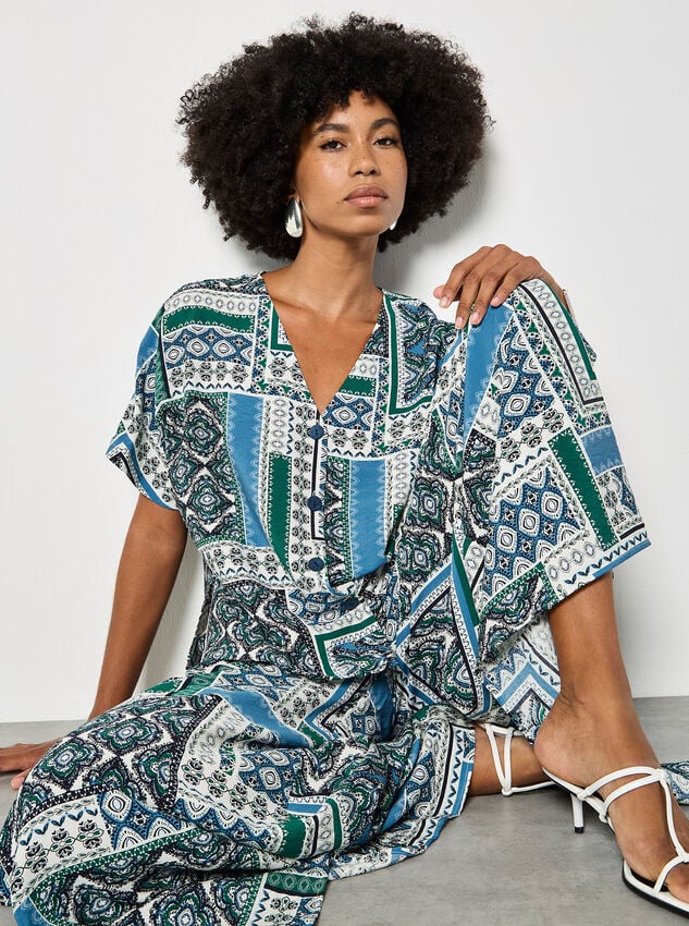 Folk Patchwork Blouse, Blue, large