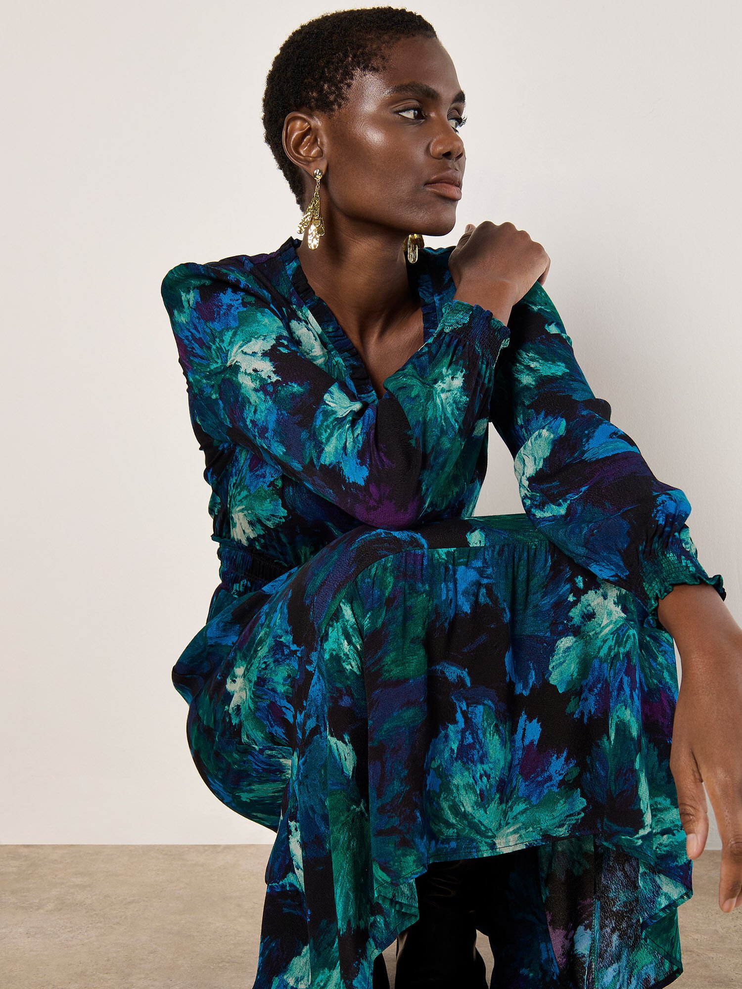Abstract Floral Midaxi Dress Apricot Clothing