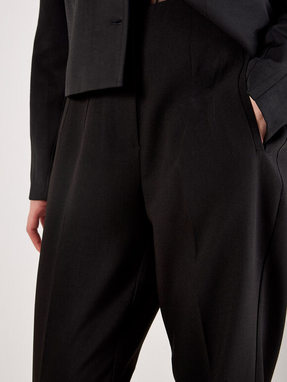 Pleat Tailored Tapered Trousers, Black, large