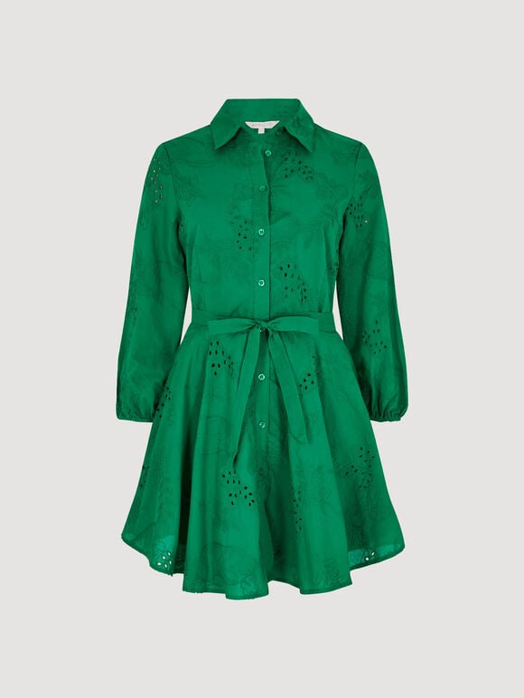 Tropical Embroidered Shirt Mini Dress, Green, large