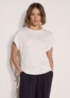 Textured Jersey Side Ruched T-Shirt, Cream, large