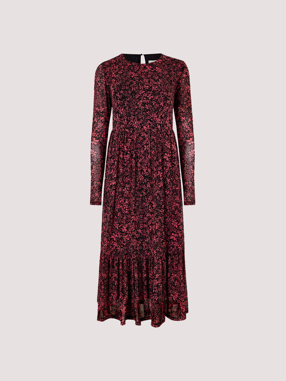 Floral Print Midi Dress, Coral, large