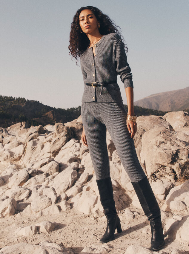 Soft Ribbed Knit Slim-Leg Joggers, Grey, large