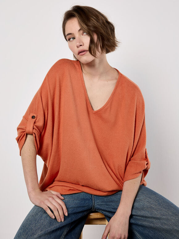 Soft Touch Oversized Batwing Top, Coral, large