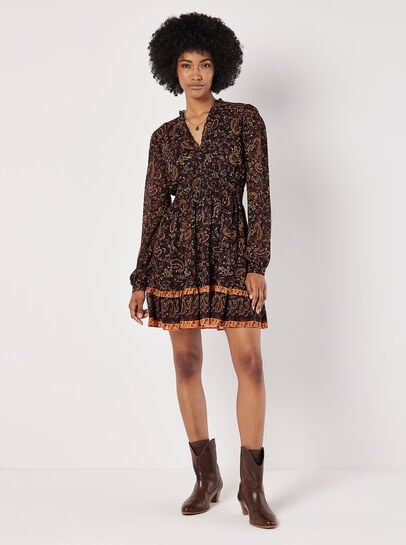 Paisley Ruffle Mini Dress