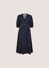 Polka Dot Ruffle Midi Dress, Navy, large