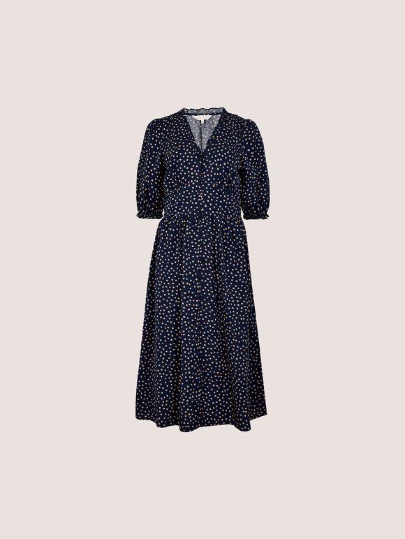 Polka Dot Ruffle Midi Dress, Navy, large