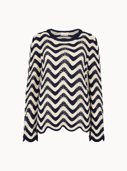 Stripe Waves Pointelle Knit Jumper