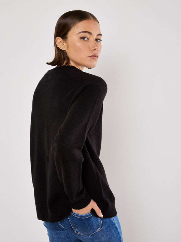 Sequin Embellished Bow Jumper, Black, large