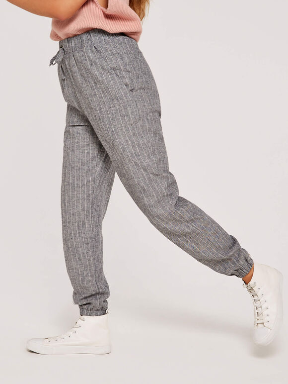 Pinstripe Drawstring Joggers, Navy, large