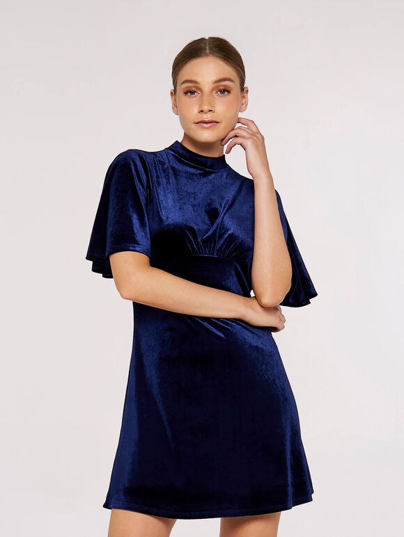 Fit And Flare Velvet Mini Dress, Navy, large
