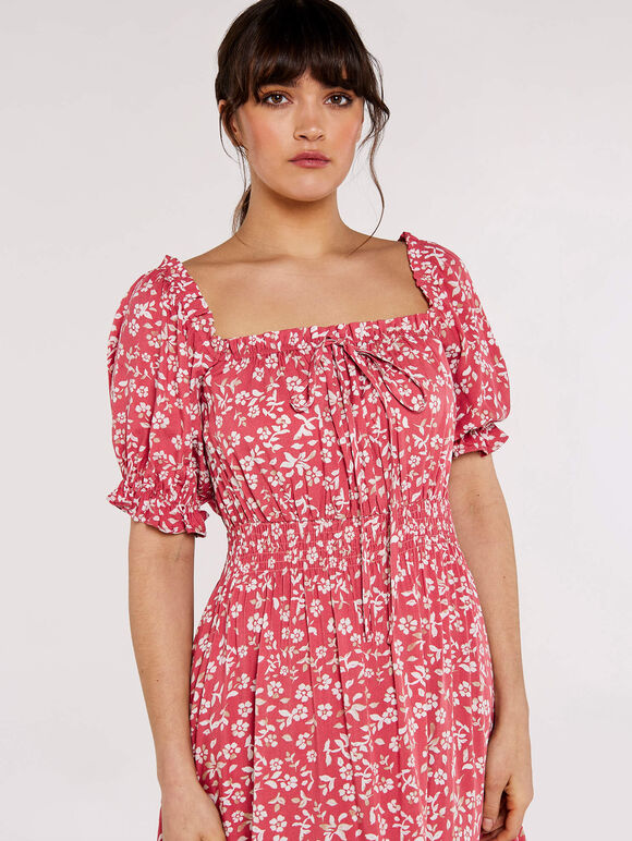 Sarasa Milkmaid Midi Dress, Pink, large