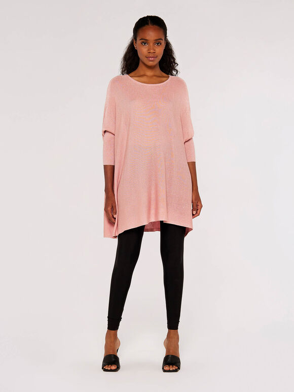 Pull à manches longues en lurex, rose, grand