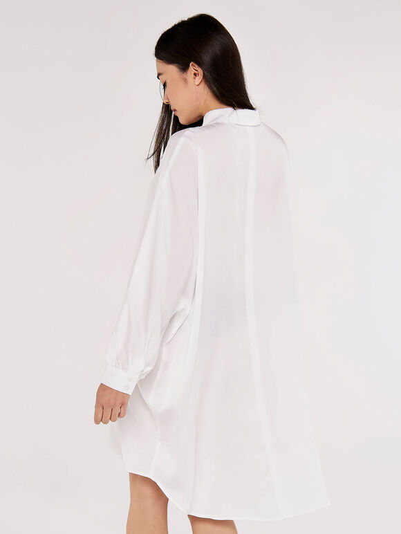 Tencel Oversized Shirt Dress, White, large