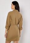 Fitted Twill Shirt Mini Dress, Stone, large