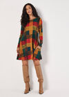 Colourful Patchwork Check Swing Mini Dress, Green, large