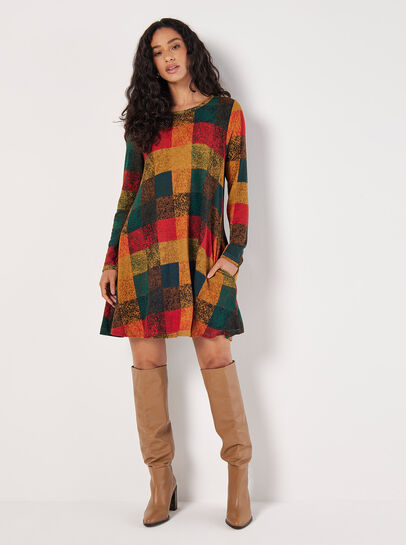 Colourful Patchwork Check Swing Mini Dress